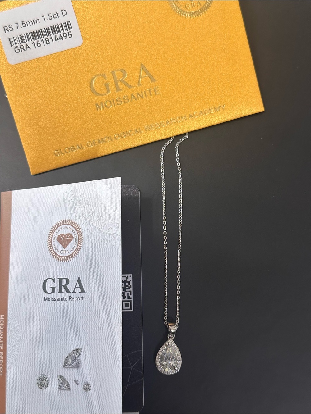 Moissanite 1.5 Ct. Tear Drop Necklace 925 Silver. 20” Chain with GRA COA - Picture 3 of 5